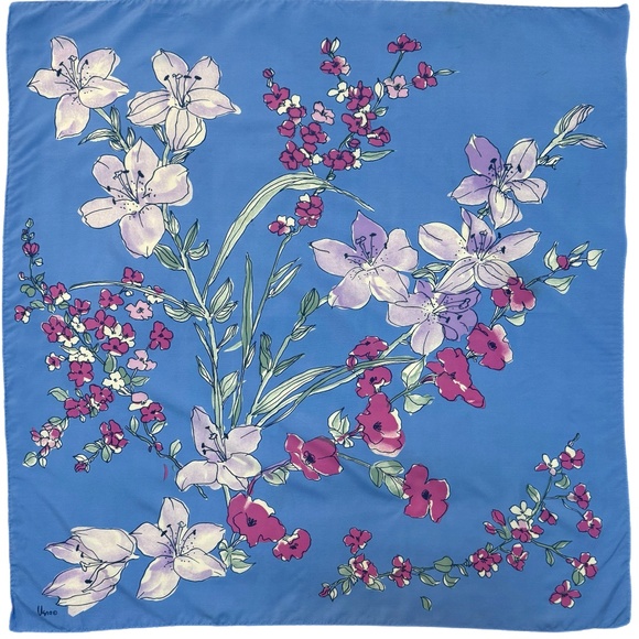 Vera Blue Floral Scarf – Lilies & Blossoms – 27” Square - Picture 3 of 7